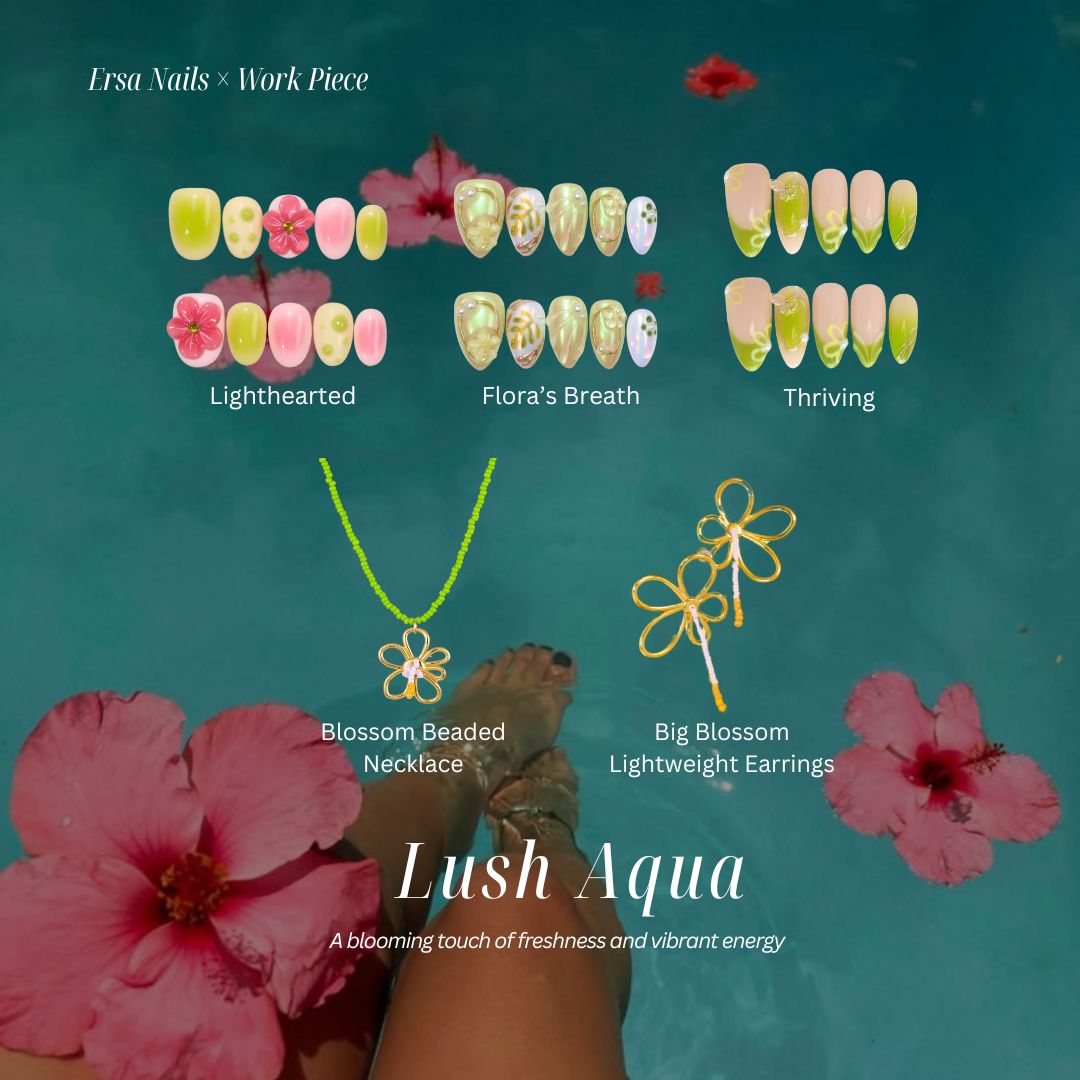 Work Piece x Ersa "Lush Aqua" Press-on Nails & Jewelry Bundle