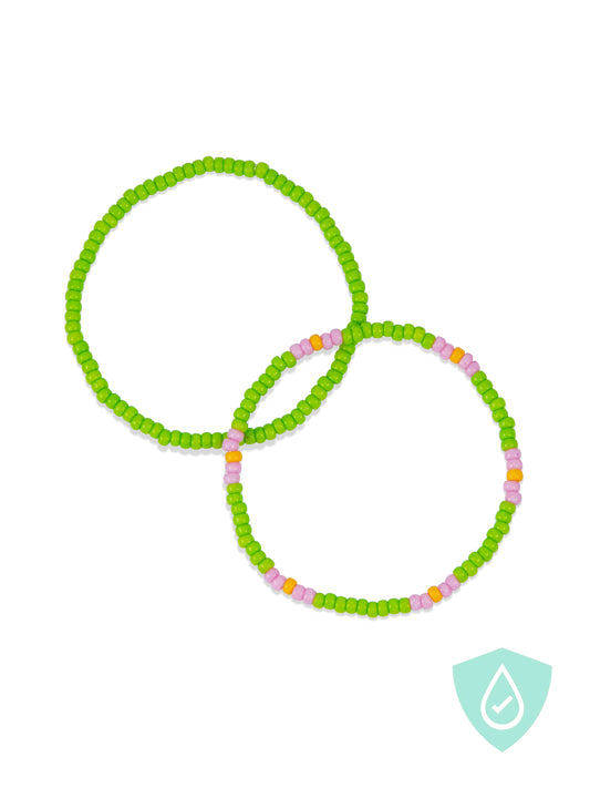 Pink and Green Beaded Bracelet Set - Work Piece