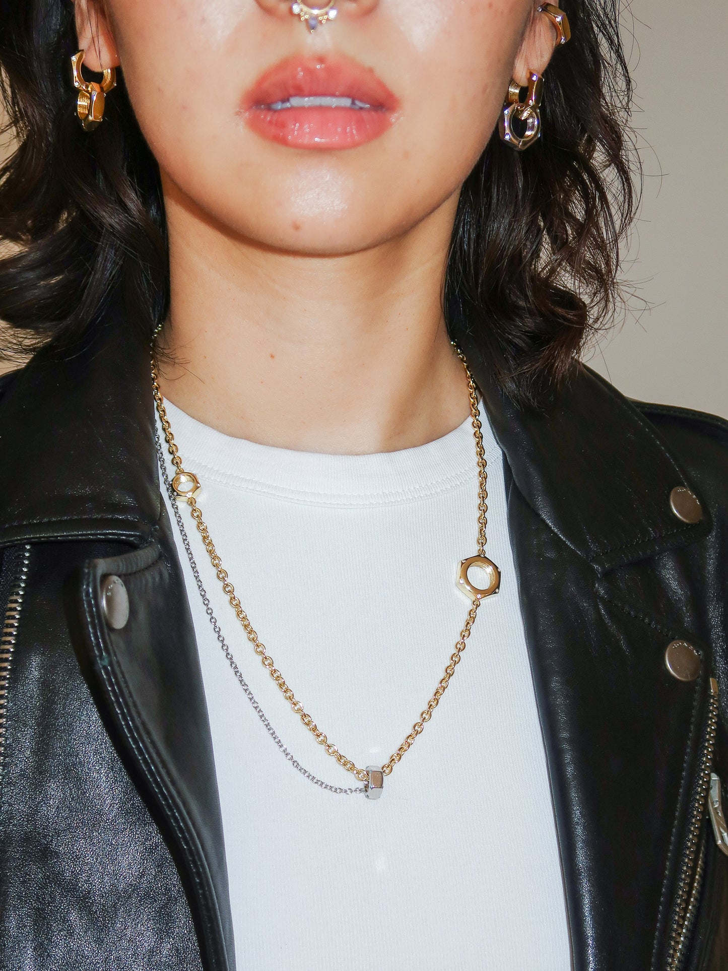 Play-Layer Hex Nut Necklace - Gold