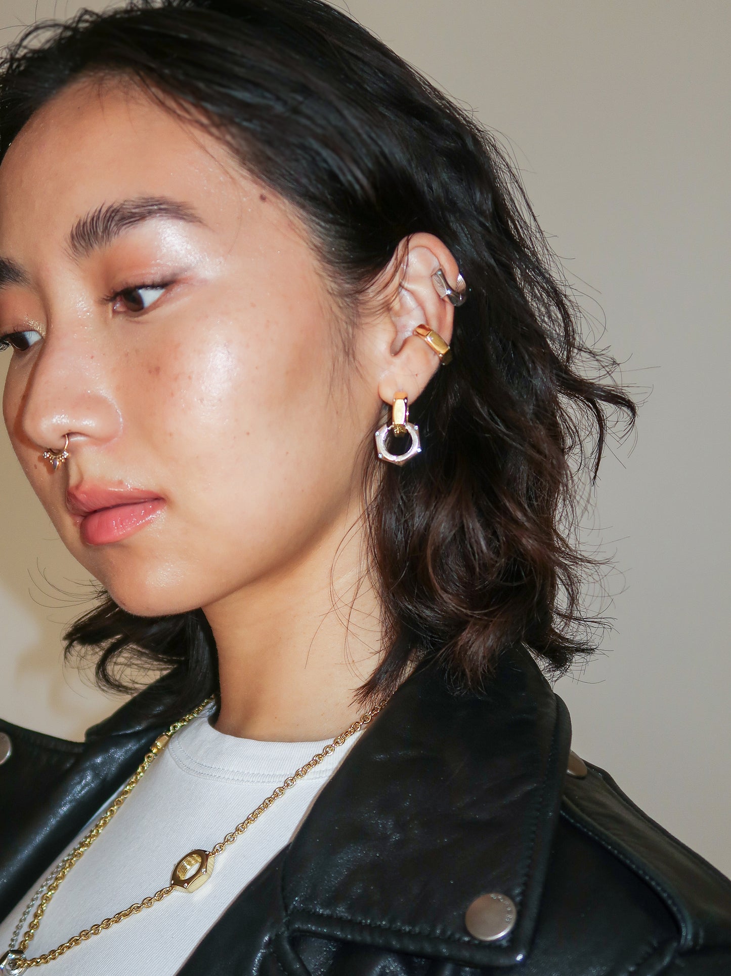 Link-Up Hex Nut Ear Huggies - Gold