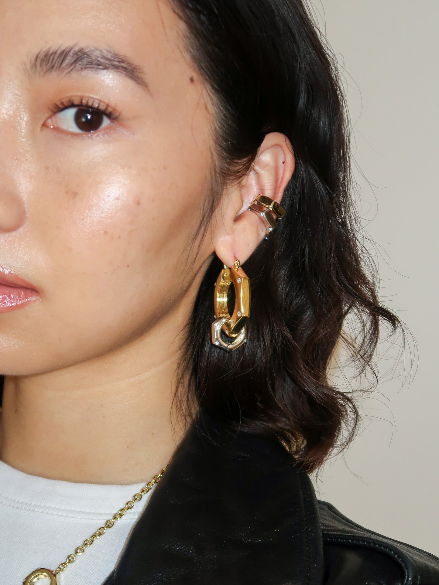 Link-Up Hex Nut Ear Huggies - Gold