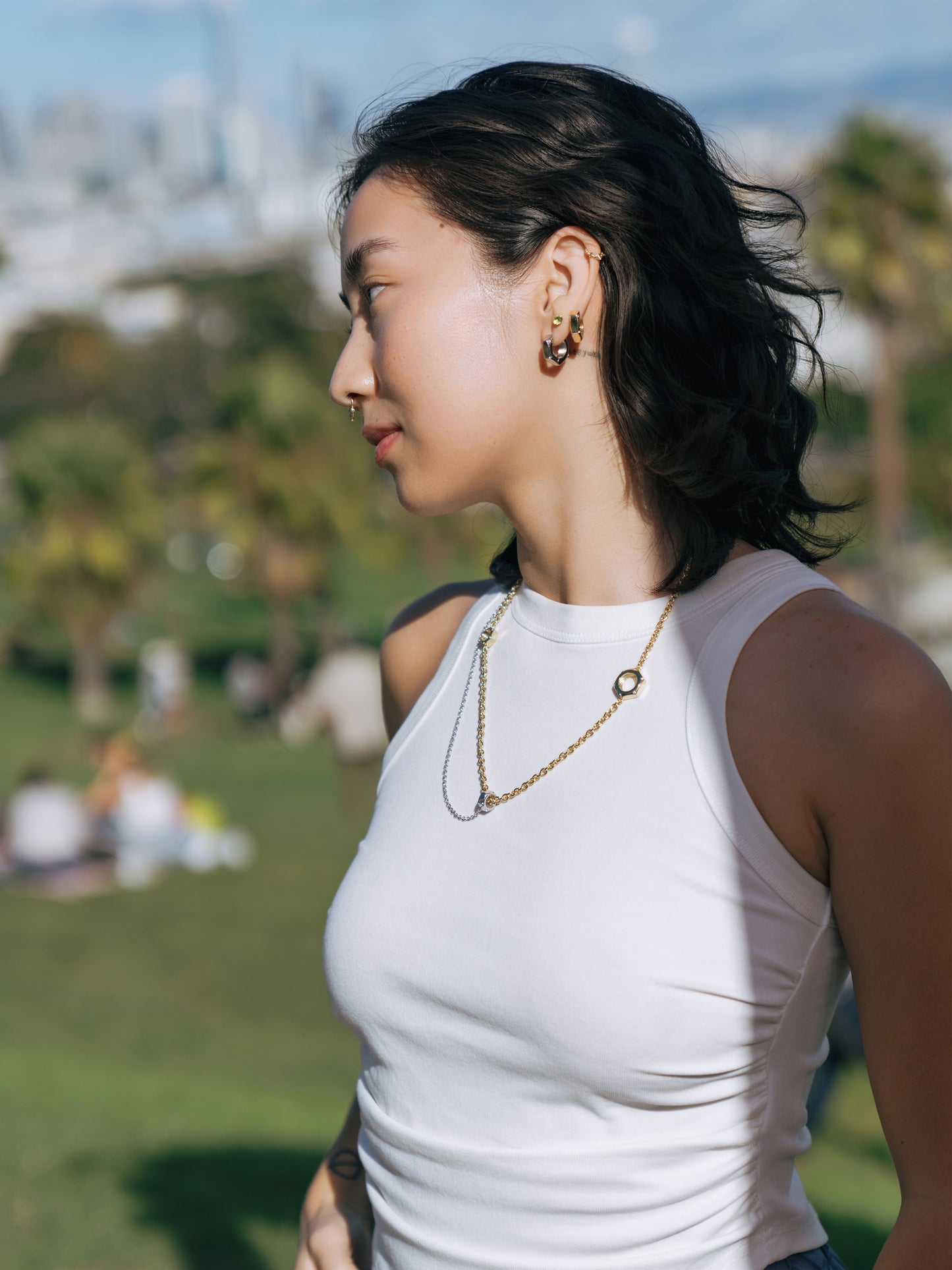 Play-Layer Hex Nut Necklace - Gold