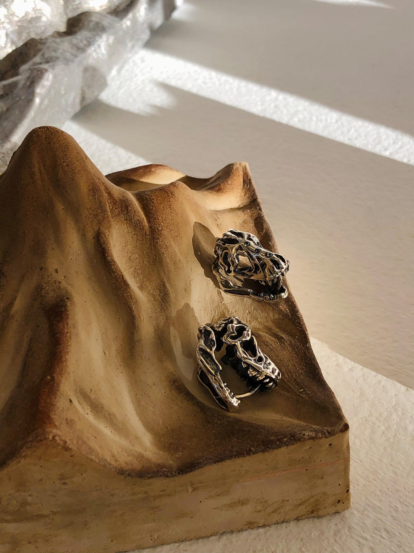 T. rex Skull Earrings - Work Piece