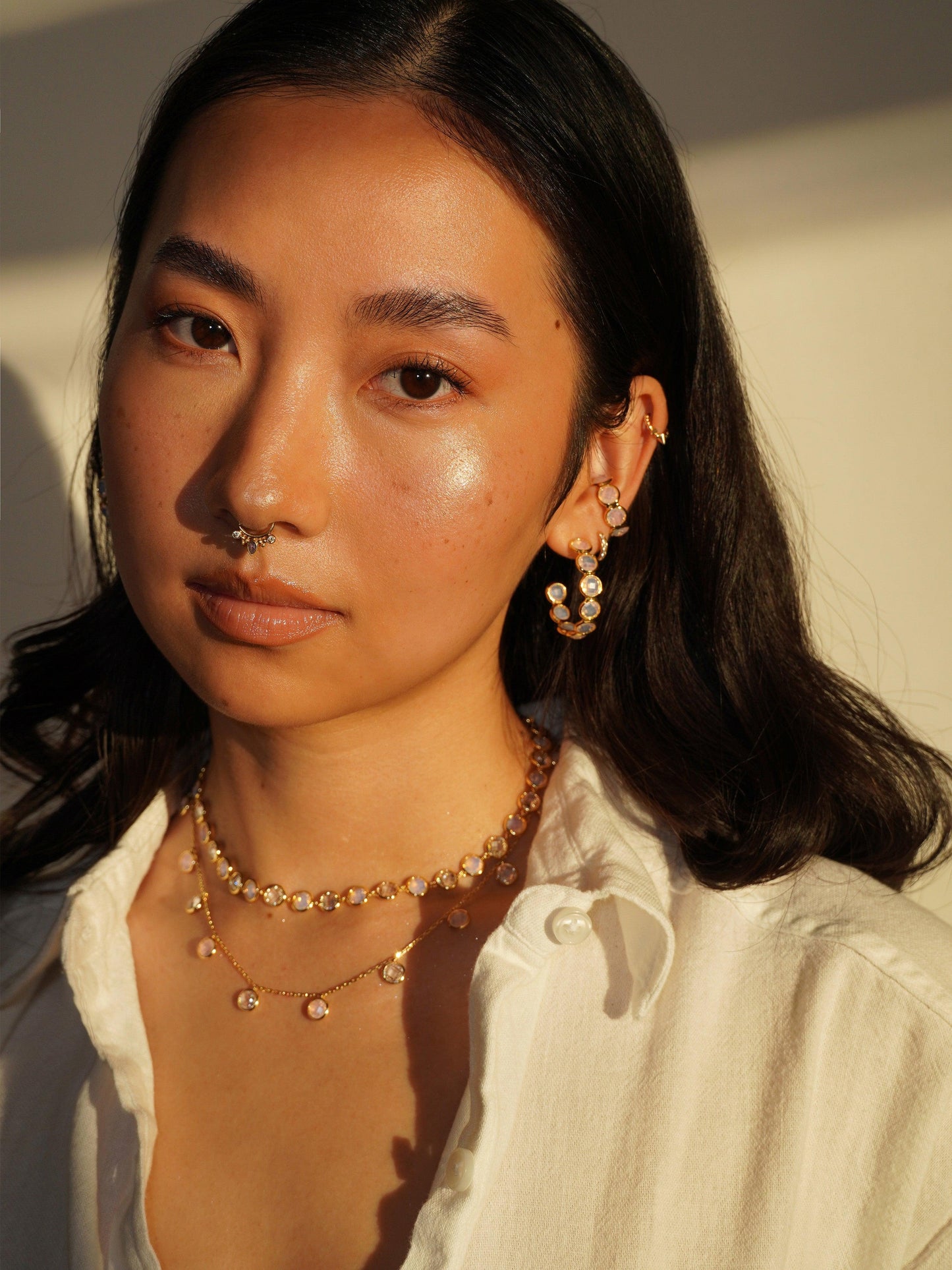 Blush Pink Crystal Ear Cuff / Ring - Work Piece