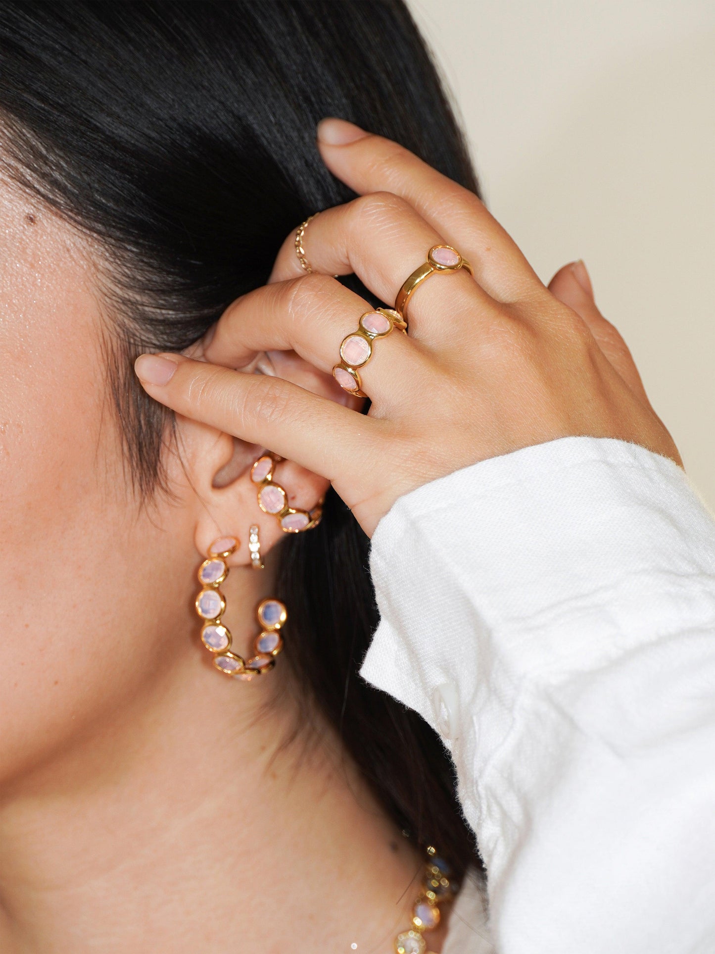 Blush Pink Crystal Ear Cuff / Ring - Work Piece