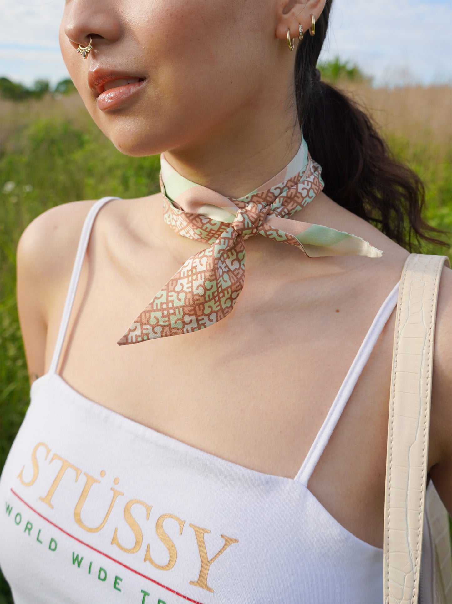 Monogram 100% Silk Skinny Scarf