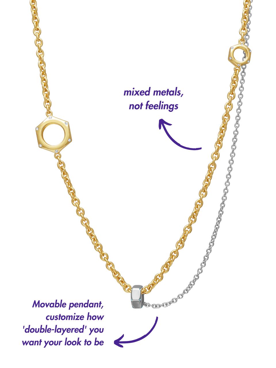 Play-Layer Hex Nut Necklace - Gold