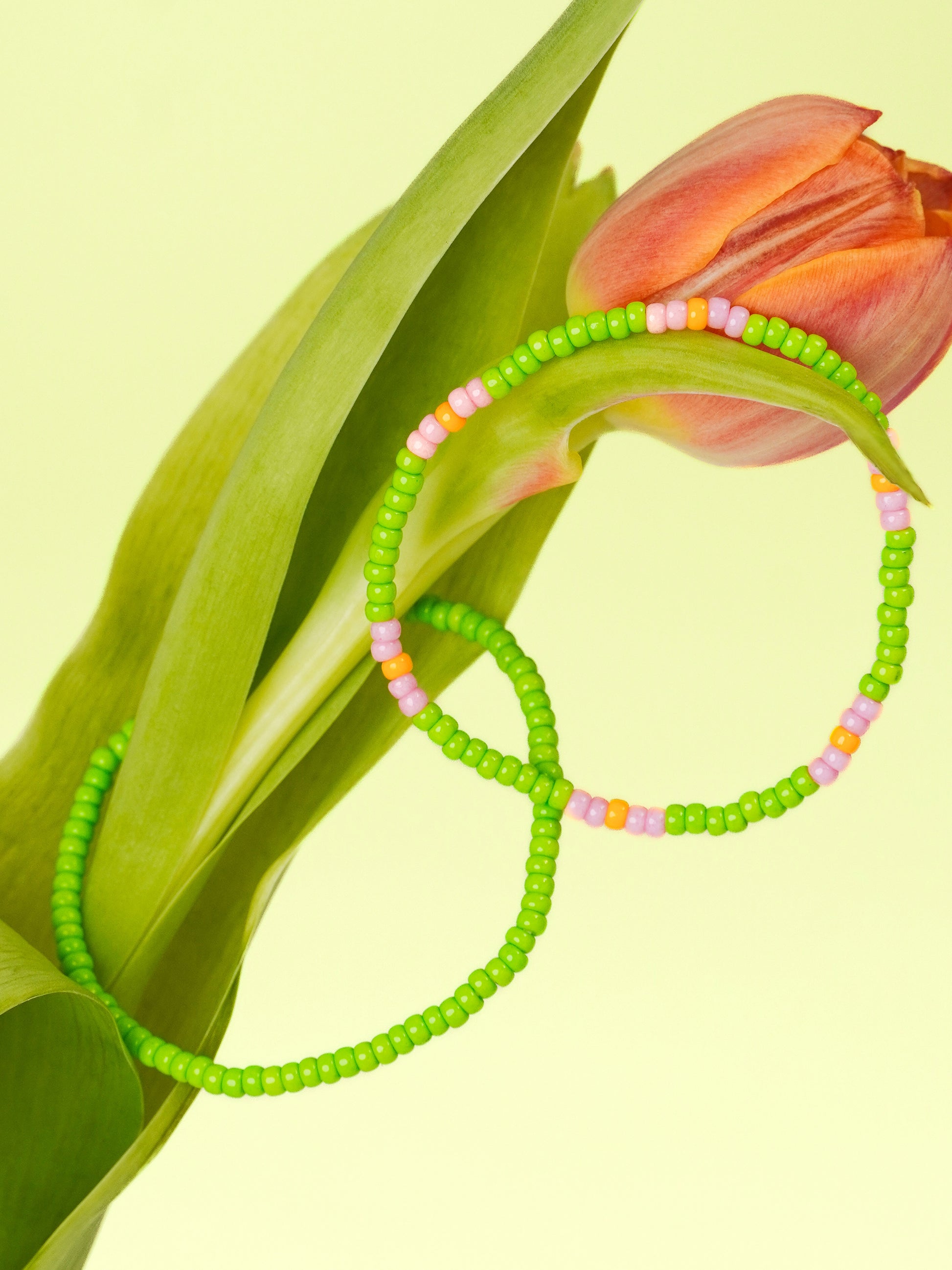 Pink and Green Beaded Bracelet Set - Work Piece