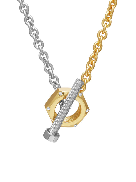 Contrast Hex Nut & Bolt OT Clasp Necklace