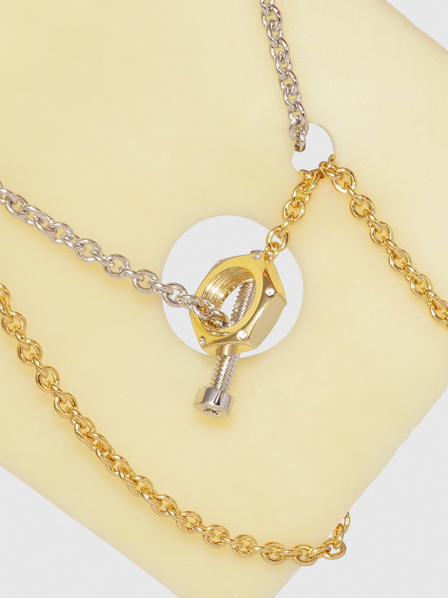 Contrast Hex Nut & Bolt OT Clasp Necklace