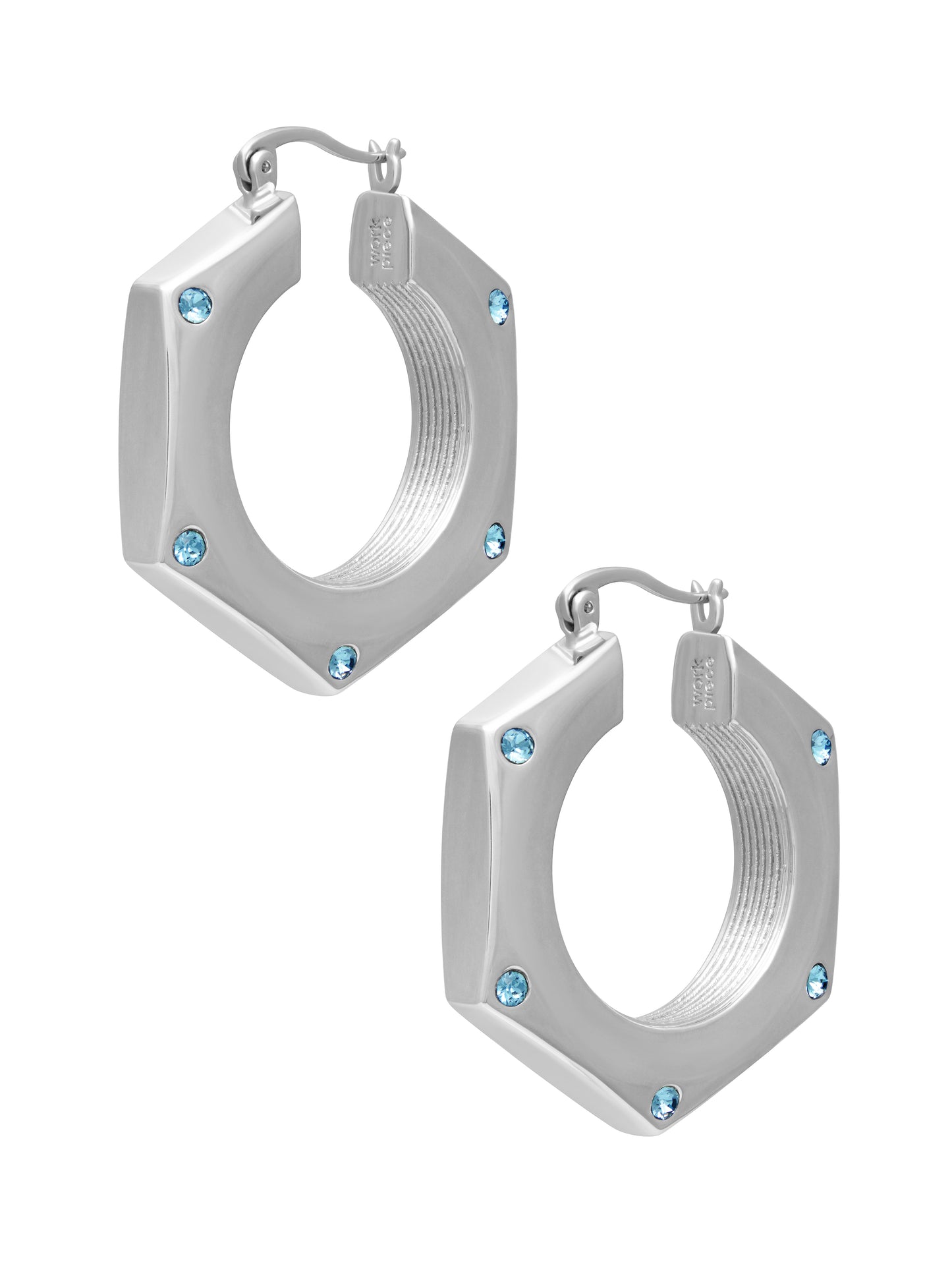 Hex Nut Hallow Tube Hoop Earrings - Silver