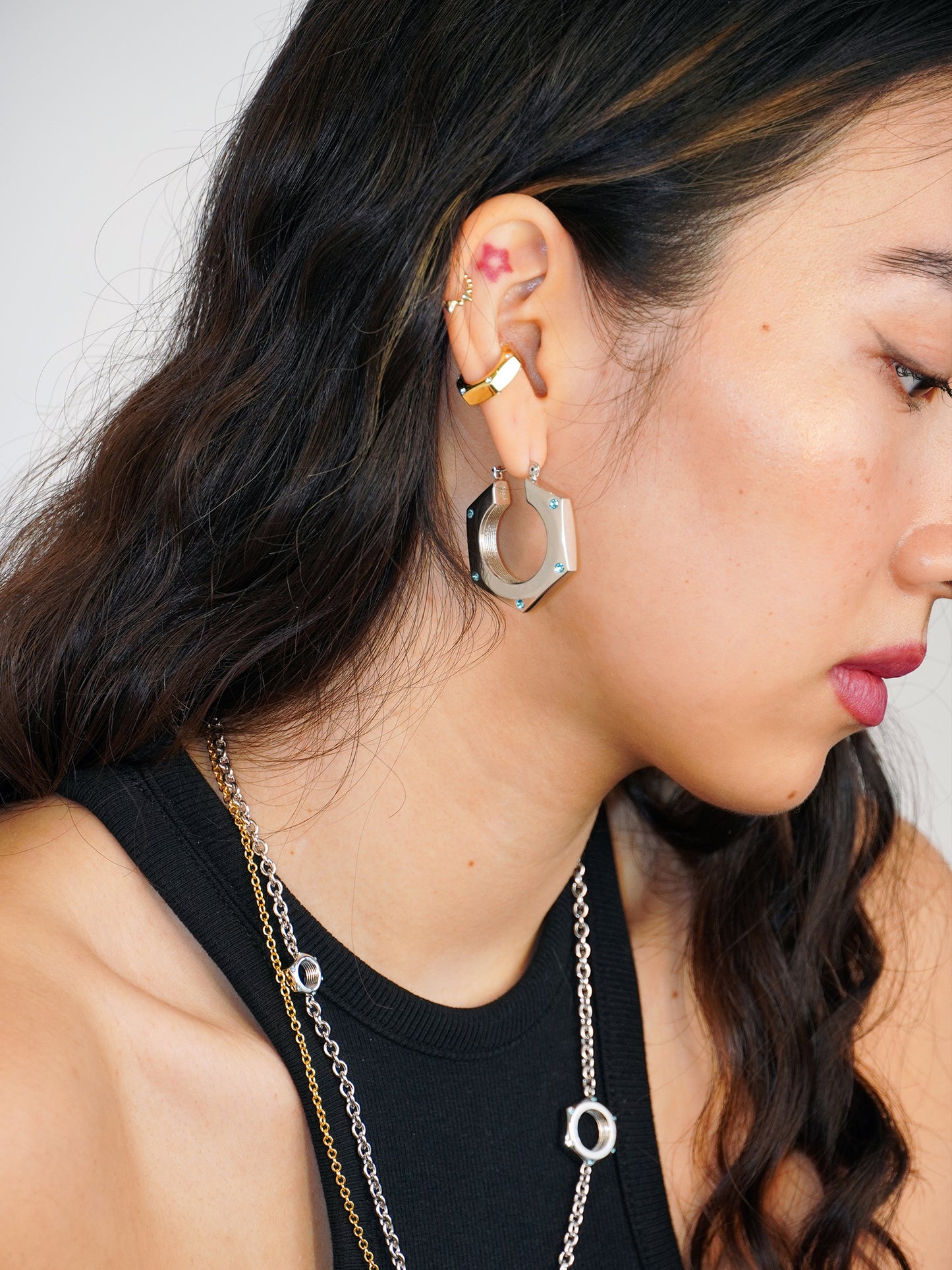 "It Stays" Hex Nut Ear Cuff - Gold