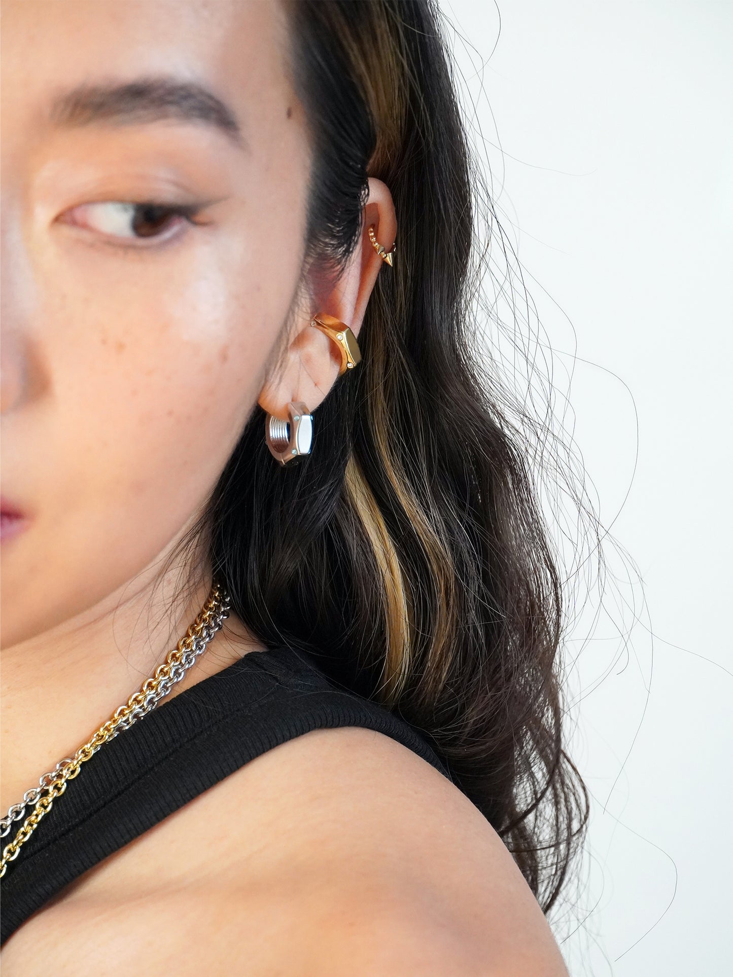 "It Stays" Hex Nut Ear Cuff - Gold