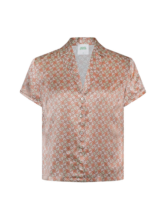 Monogram Cropped 100% Silk Shirt