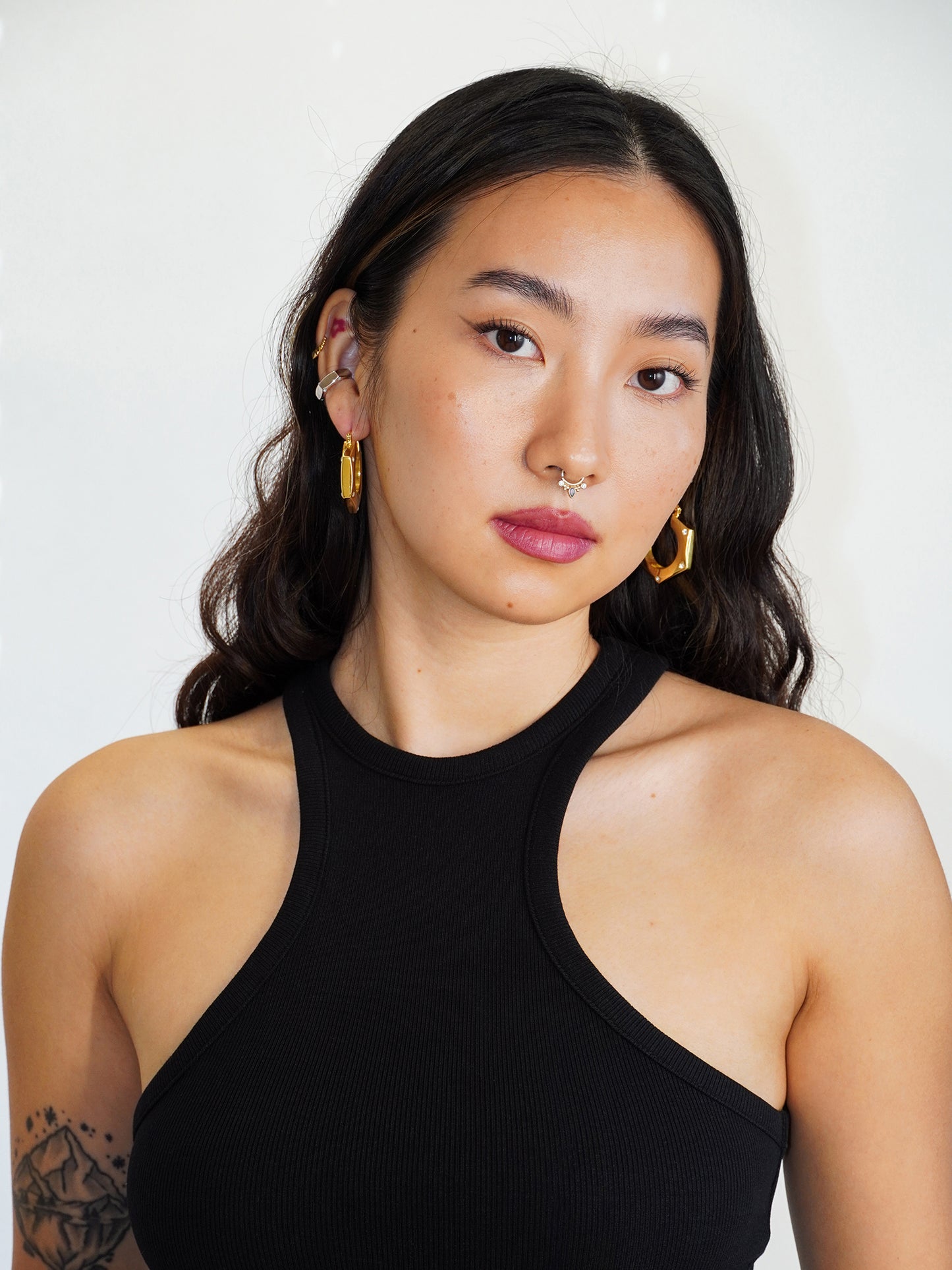 Hex Nut Hallow Tube Hoop Earrings - Gold