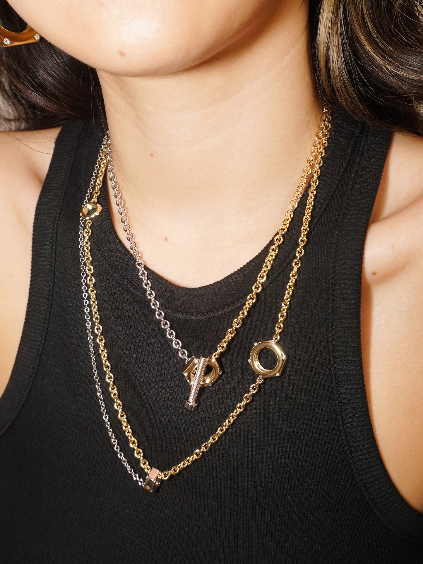 Play-Layer Hex Nut Necklace - Gold