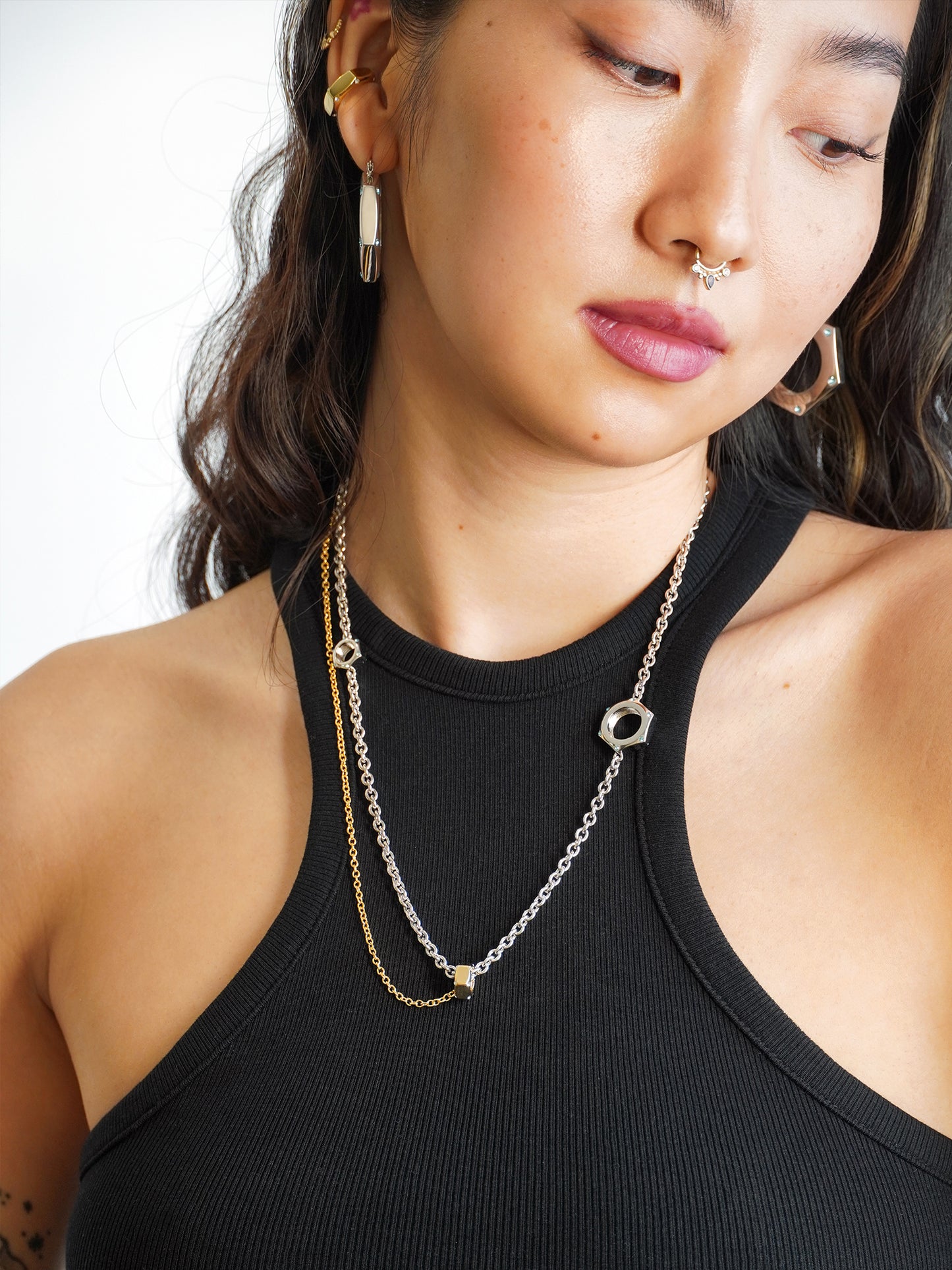 Play-Layer Hex Nut Necklace - Silver