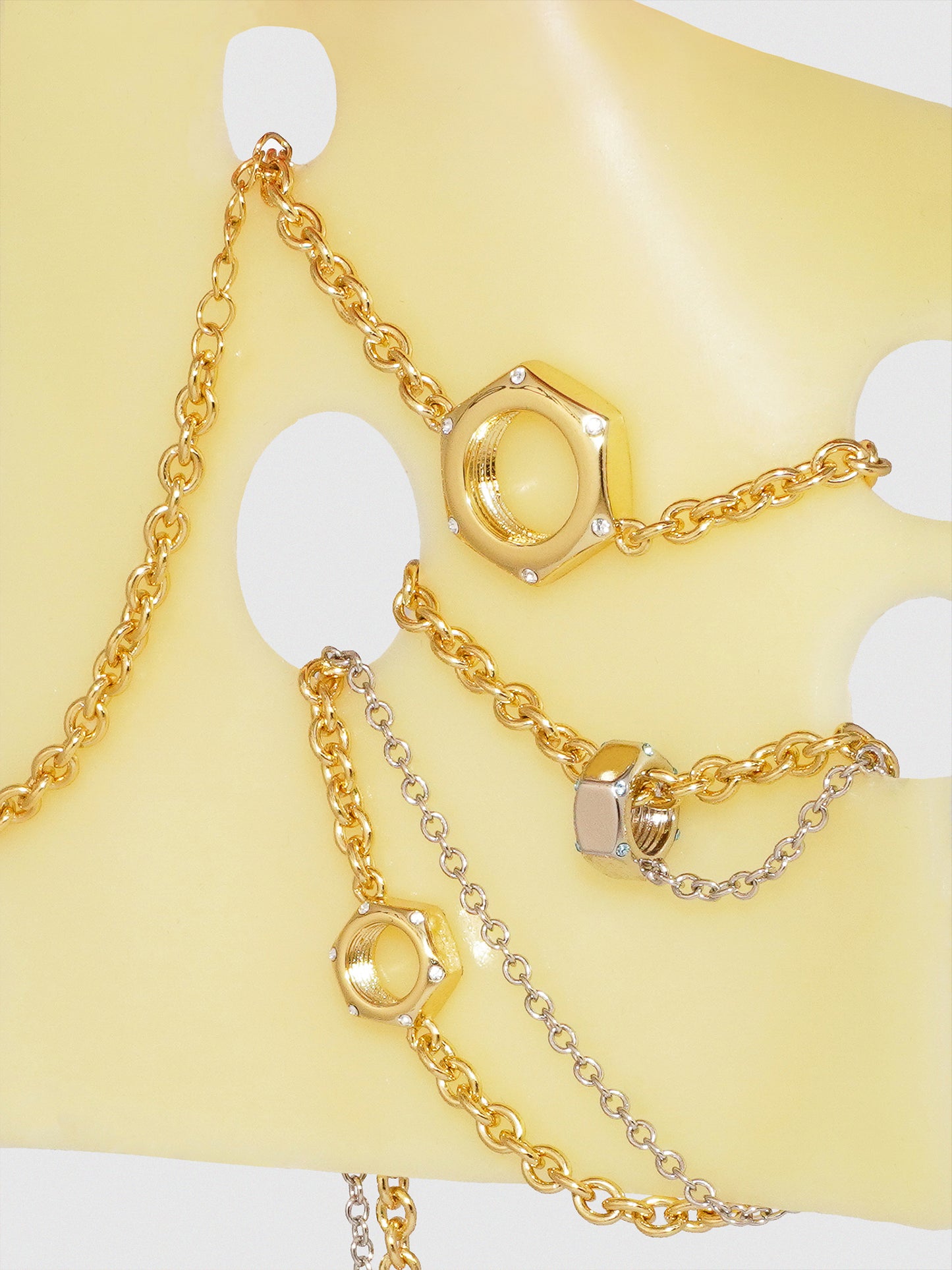 Play-Layer Hex Nut Necklace - Gold