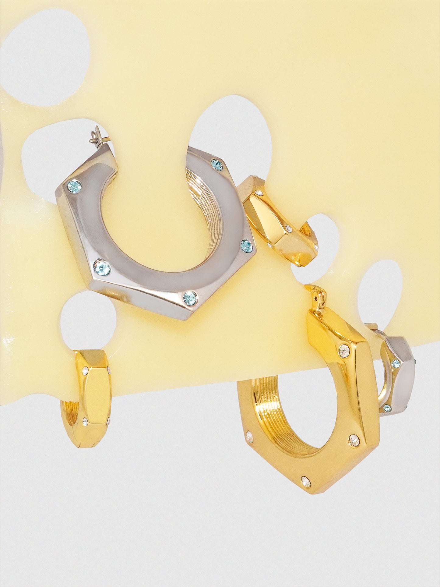 Hex Nut Hallow Tube Hoop Earrings - Gold